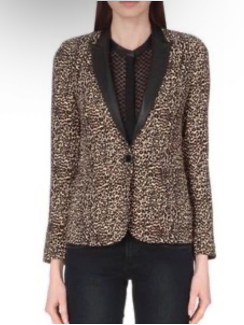 The Kooples Lambskin Leather Trim “Baby Leopard” Blazer
